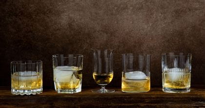 RIEDEL Whisky glasses filled with whisky.
