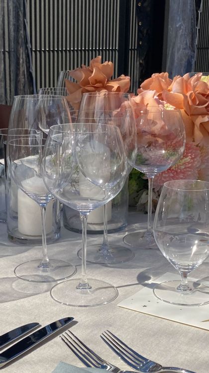 RIEDEL Veritas glasses on tabletop at an event by Bennelong Event Hire