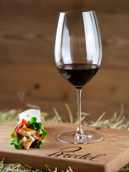 wine glass next to food