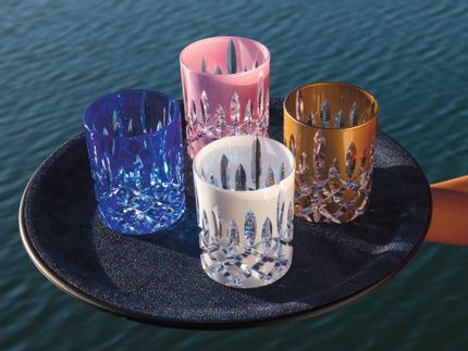 Image of RIEDEL Laudon Glasses on a tray with water in the background