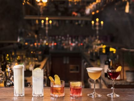 various bar glasses in holiday setting