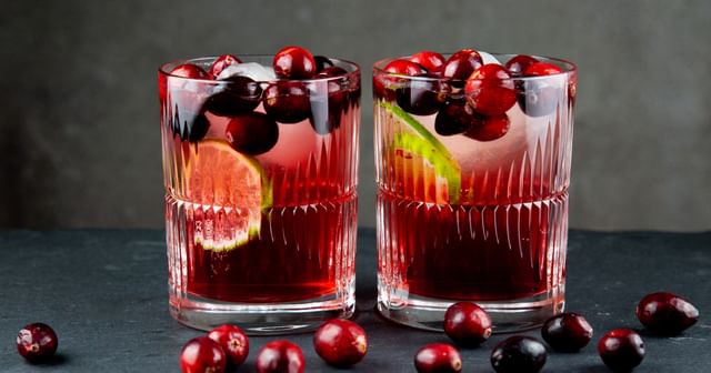 RIEDEL Tumbler Collection Shadows Tumbler with a cranberry cocktail and cranberries as decoration
